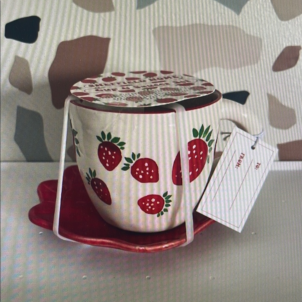 Strawberry Design Mug with Saucer
